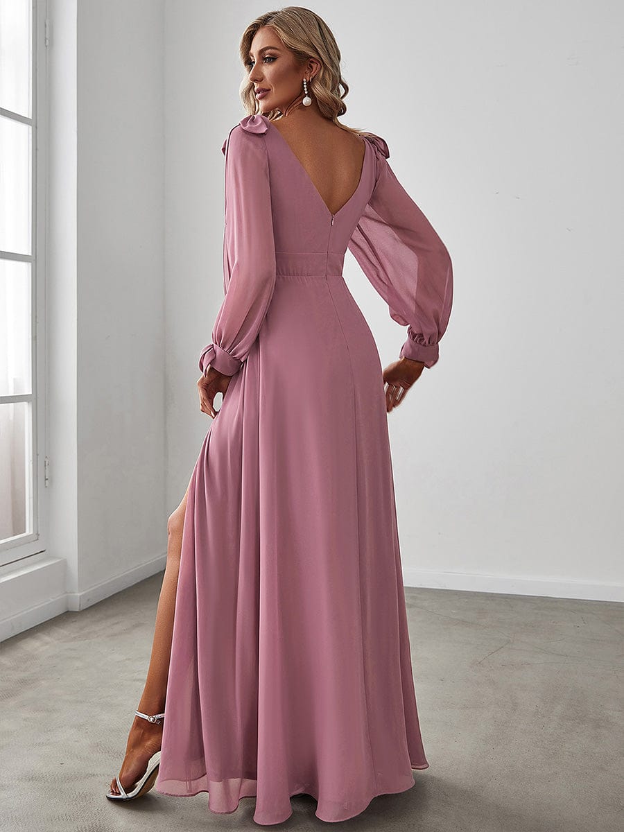 Gentle Split Sleeve Low Back Thigh Slit Bridesmaid Dress #color_Purple Orchid