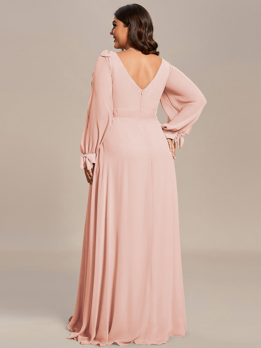 Gentle Split Sleeve Low Back Thigh Slit Bridesmaid Dress #color_Pink