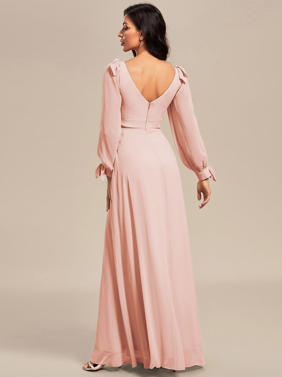 Gentle Split Sleeve Low Back Thigh Slit Bridesmaid Dress #color_Pink