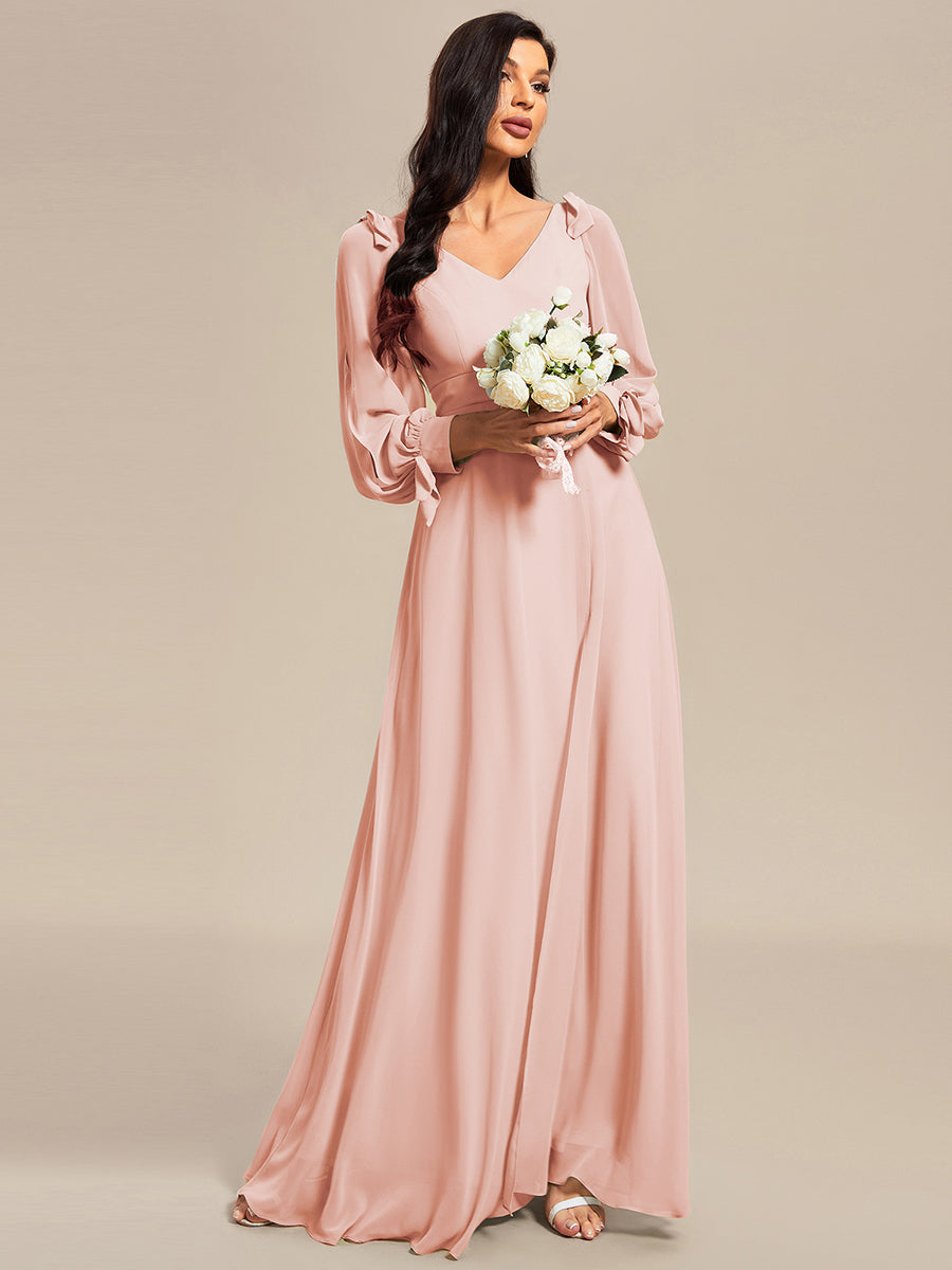 Gentle Split Sleeve Low Back Thigh Slit Bridesmaid Dress #color_Pink