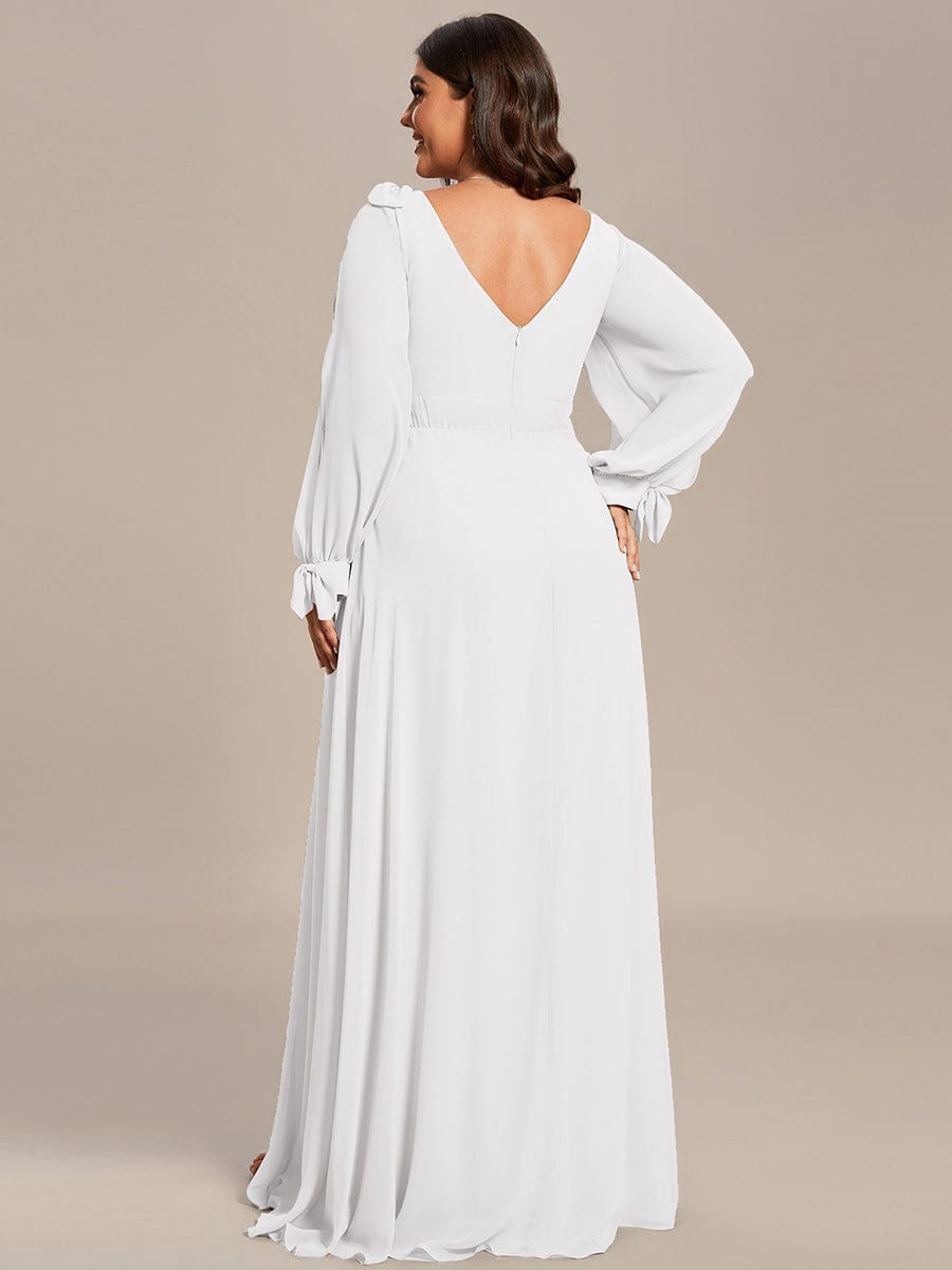Plus Size Split Long Sleeve V-Neck Bridesmaid Dress #color_White
