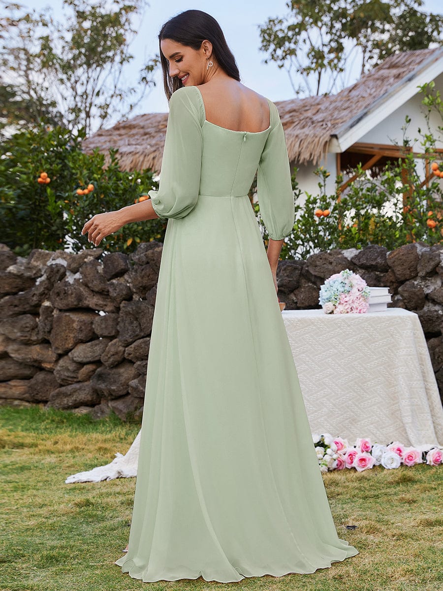 Long-Sleeved Chiffon Off Shoulder Bridesmaid Dresses with High Slit #color_Mint Green