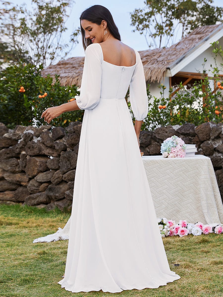 Long-Sleeved Chiffon Off Shoulder Bridesmaid Dresses with High Slit #color_White