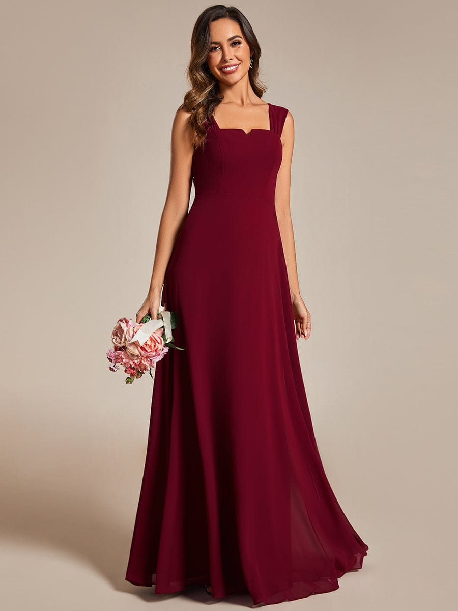 Chiffon High-Waisted Square Neck Sleeveless Bridesmaid Dress #color_Burgundy