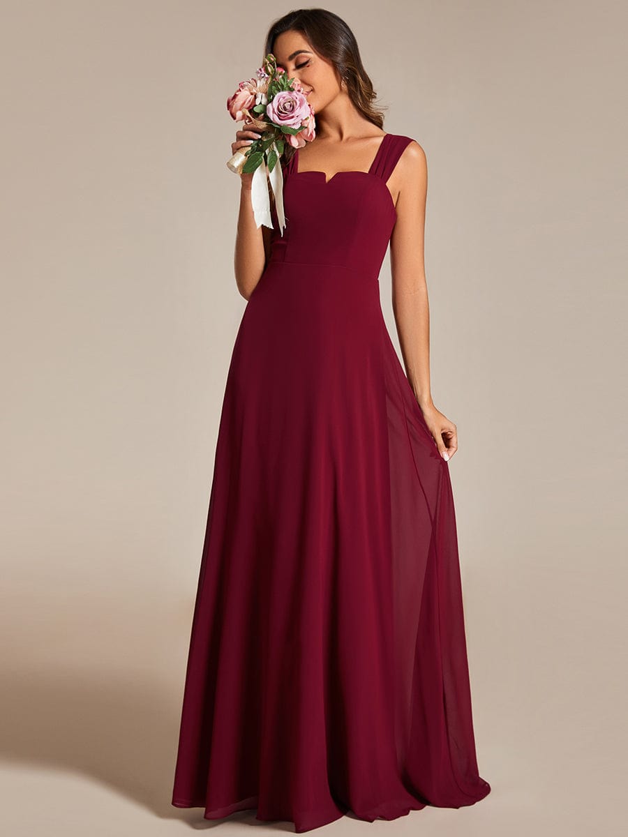 Chiffon High-Waisted Square Neck Sleeveless Bridesmaid Dress #color_Burgundy