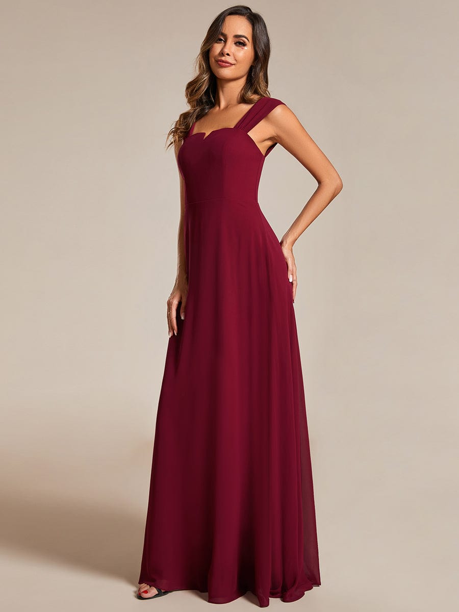 Chiffon High-Waisted Square Neck Sleeveless Bridesmaid Dress #color_Burgundy