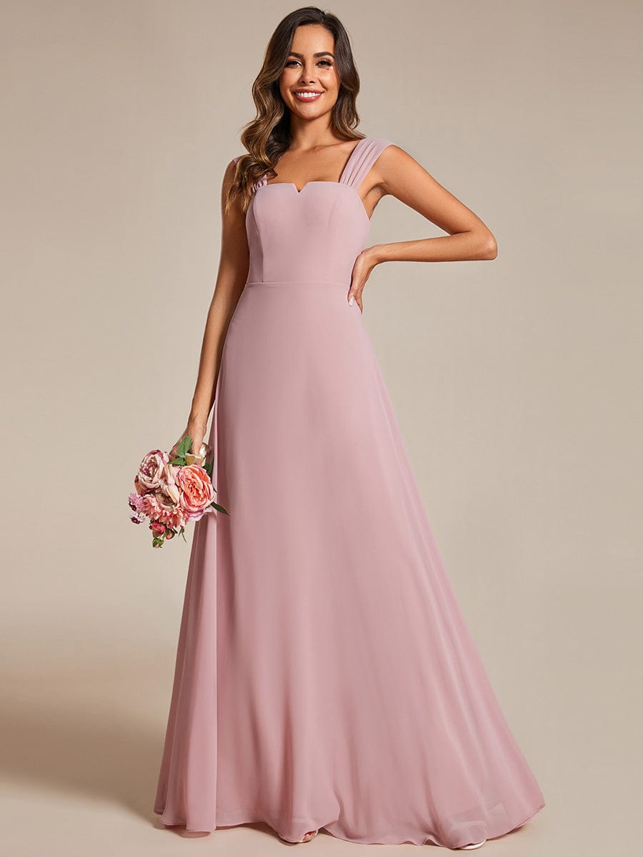 Chiffon High-Waisted Square Neck Sleeveless Bridesmaid Dress #color_Dusty Rose