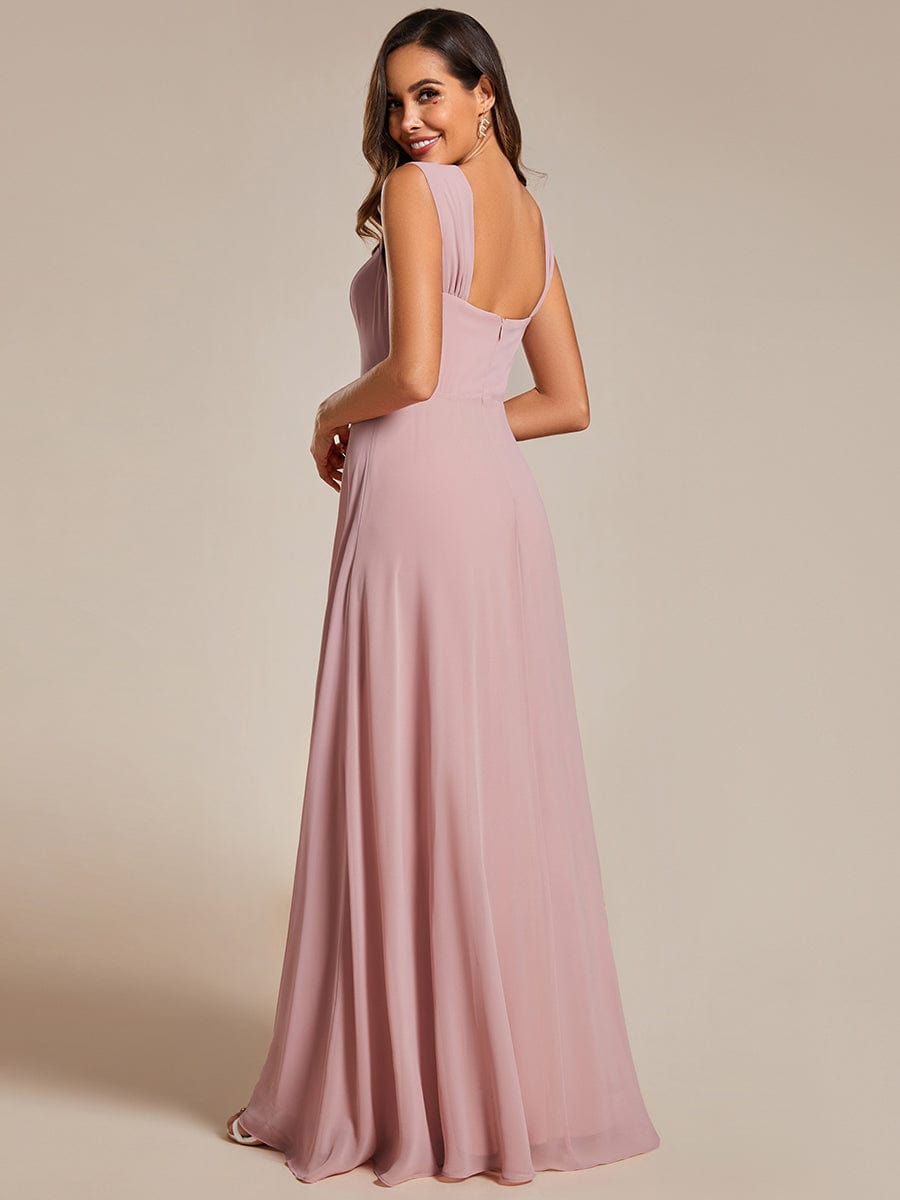 Chiffon High-Waisted Square Neck Sleeveless Bridesmaid Dress #color_Dusty Rose