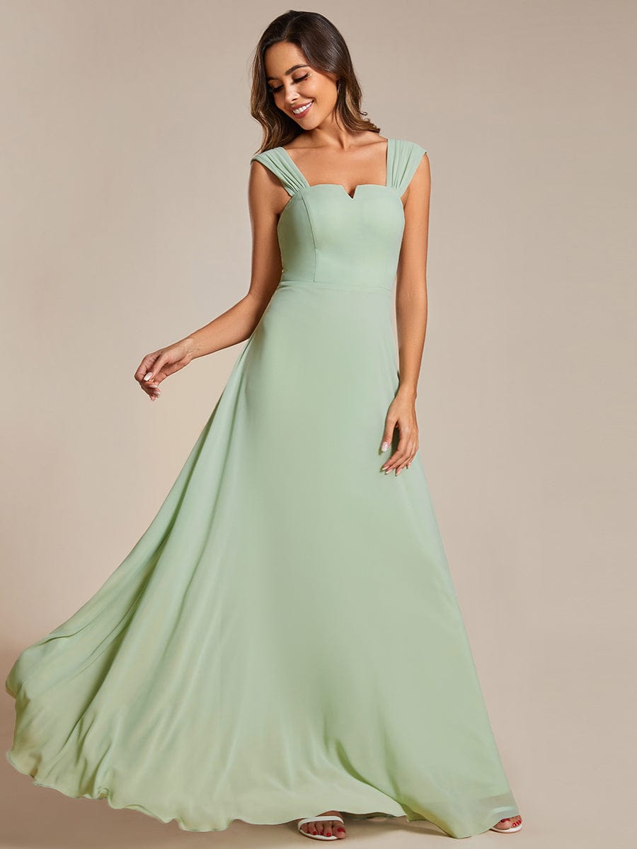 Chiffon High-Waisted Square Neck Sleeveless Bridesmaid Dress #color_Mint Green