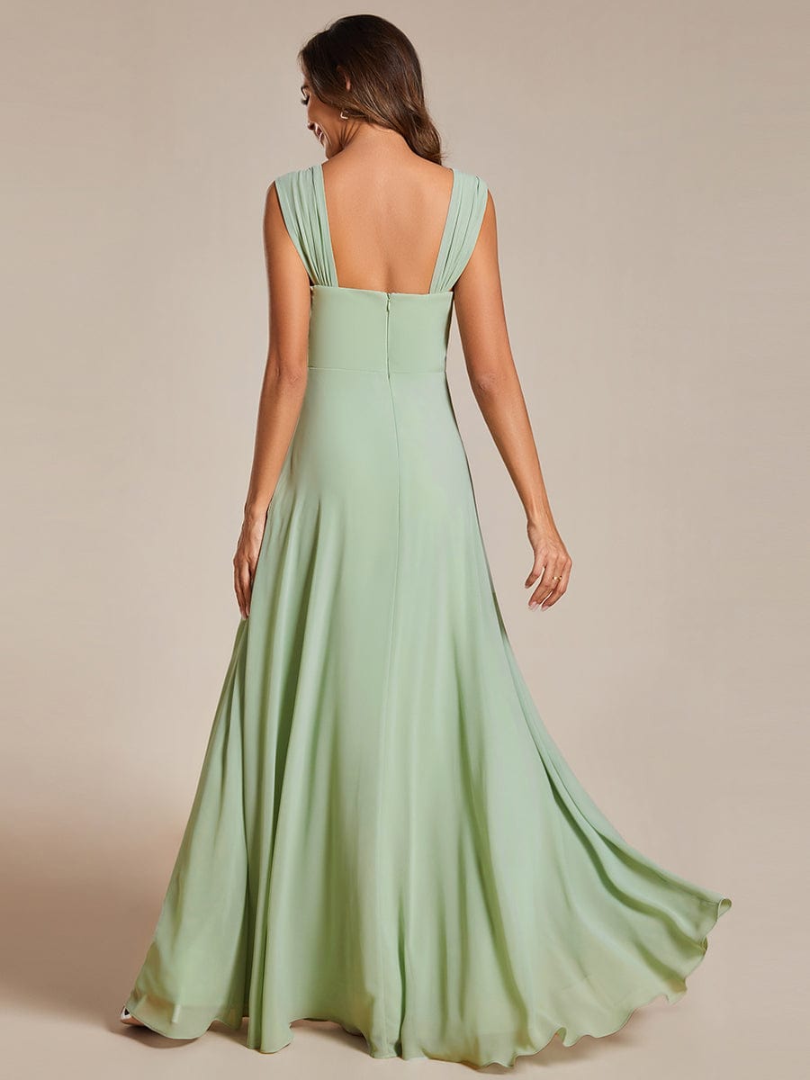 Chiffon High-Waisted Square Neck Sleeveless Bridesmaid Dress #color_Mint Green