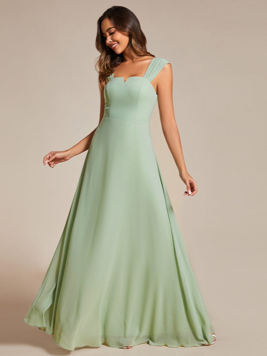 Chiffon High-Waisted Square Neck Sleeveless Bridesmaid Dress #color_Mint Green