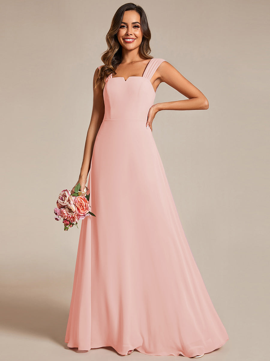 Chiffon High-Waisted Square Neck Sleeveless Bridesmaid Dress #color_Pink