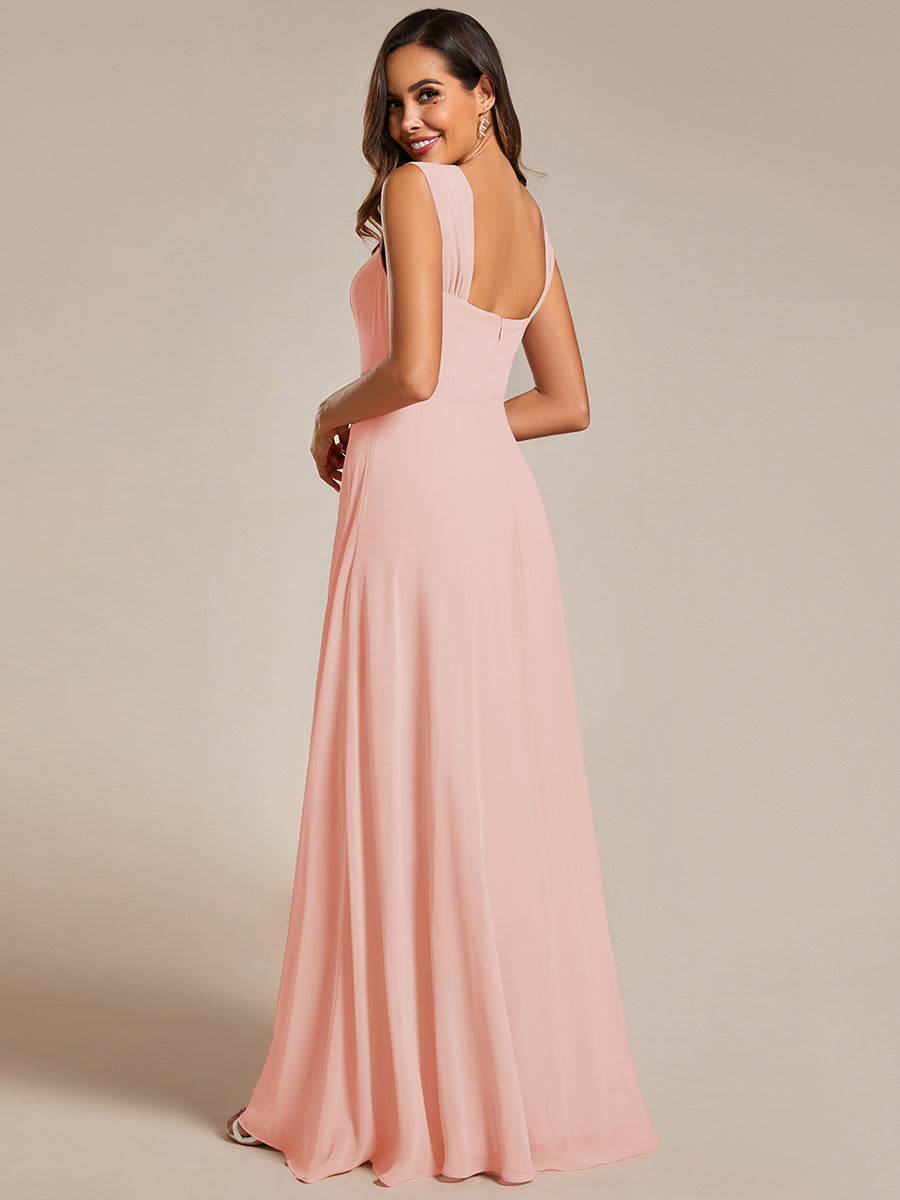 Chiffon High-Waisted Square Neck Sleeveless Bridesmaid Dress #color_Pink