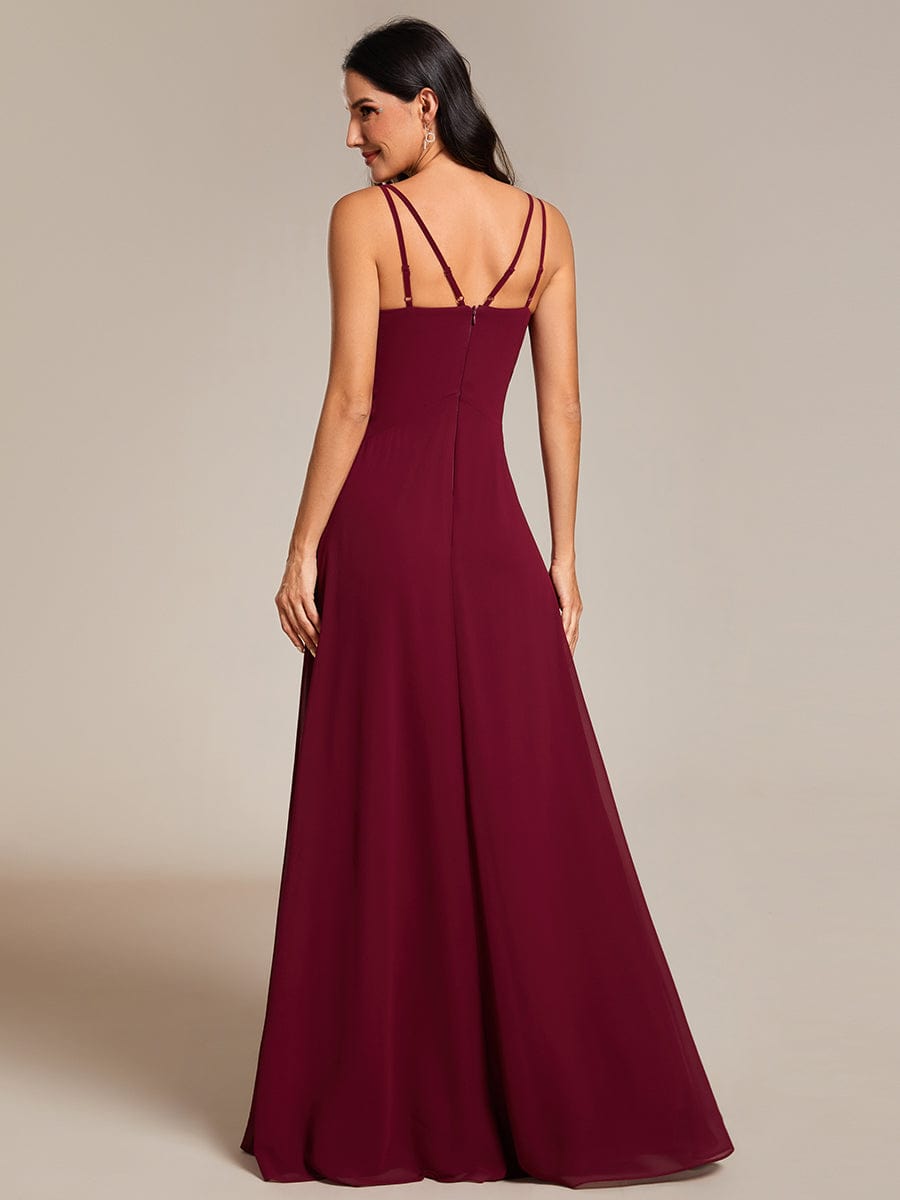 Chic Adjustable Straps Pleated Bridesmaid Dress with V-Neck #color_Burgundy