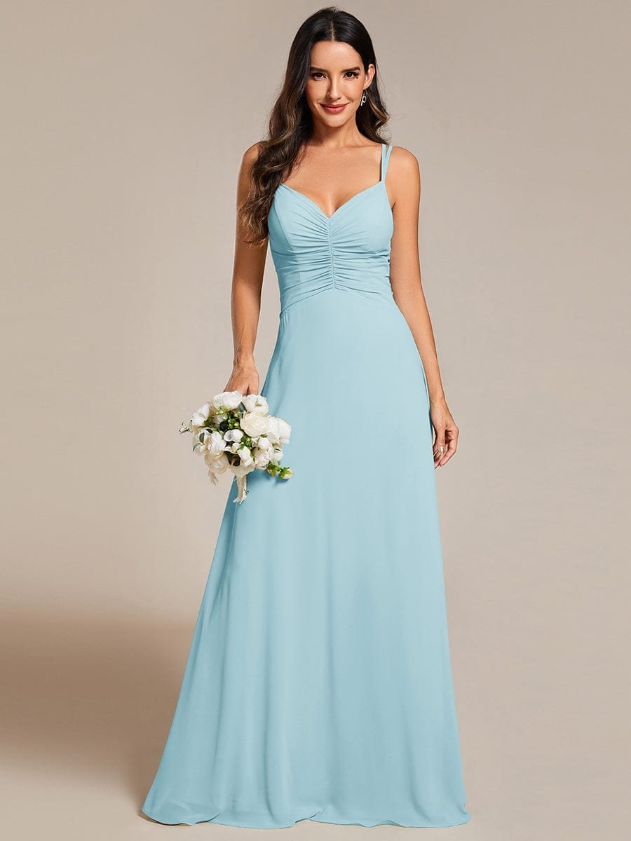 Chic Adjustable Straps Pleated Bridesmaid Dress with V-Neck #color_Sky Blue