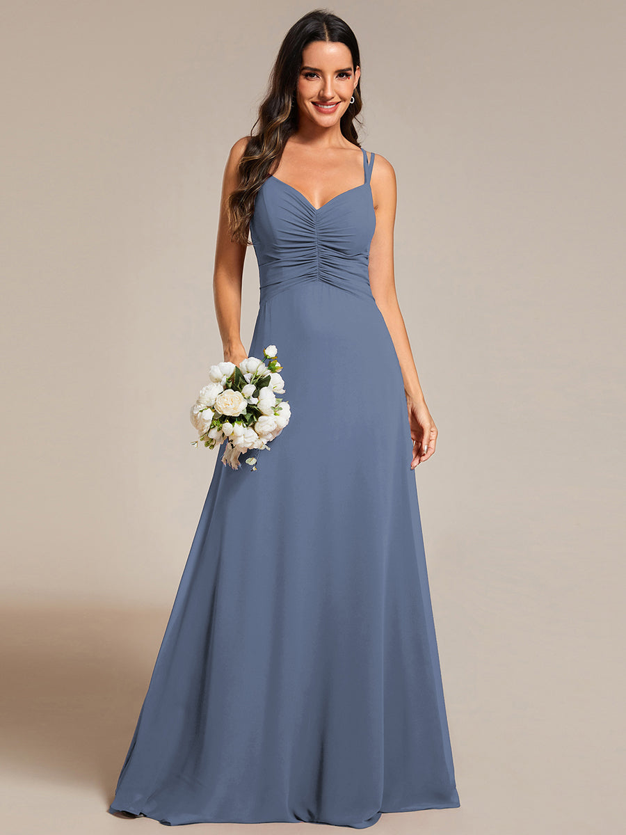 Chic Adjustable Straps Pleated Bridesmaid Dress with V-Neck #color_Dusty Blue