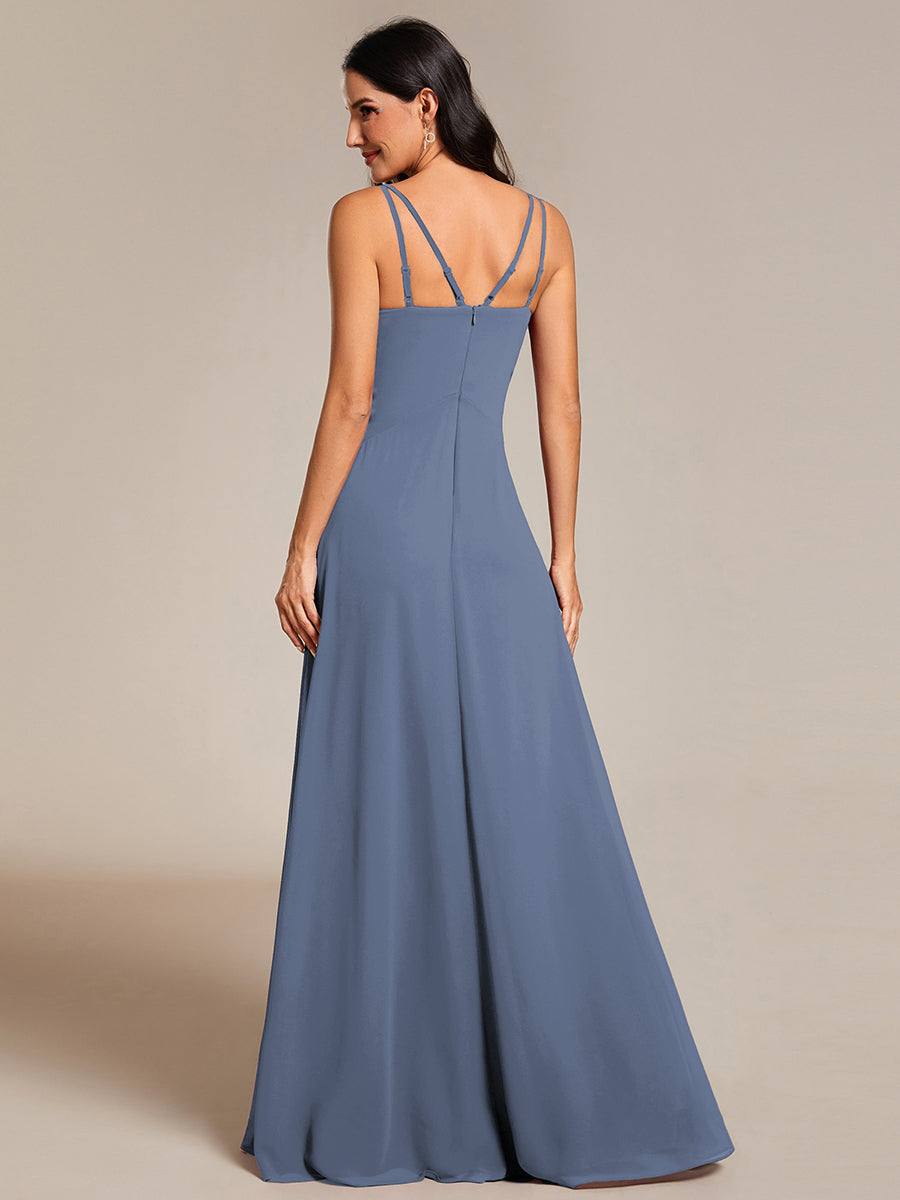 Chic Adjustable Straps Pleated Bridesmaid Dress with V-Neck #color_Dusty Blue