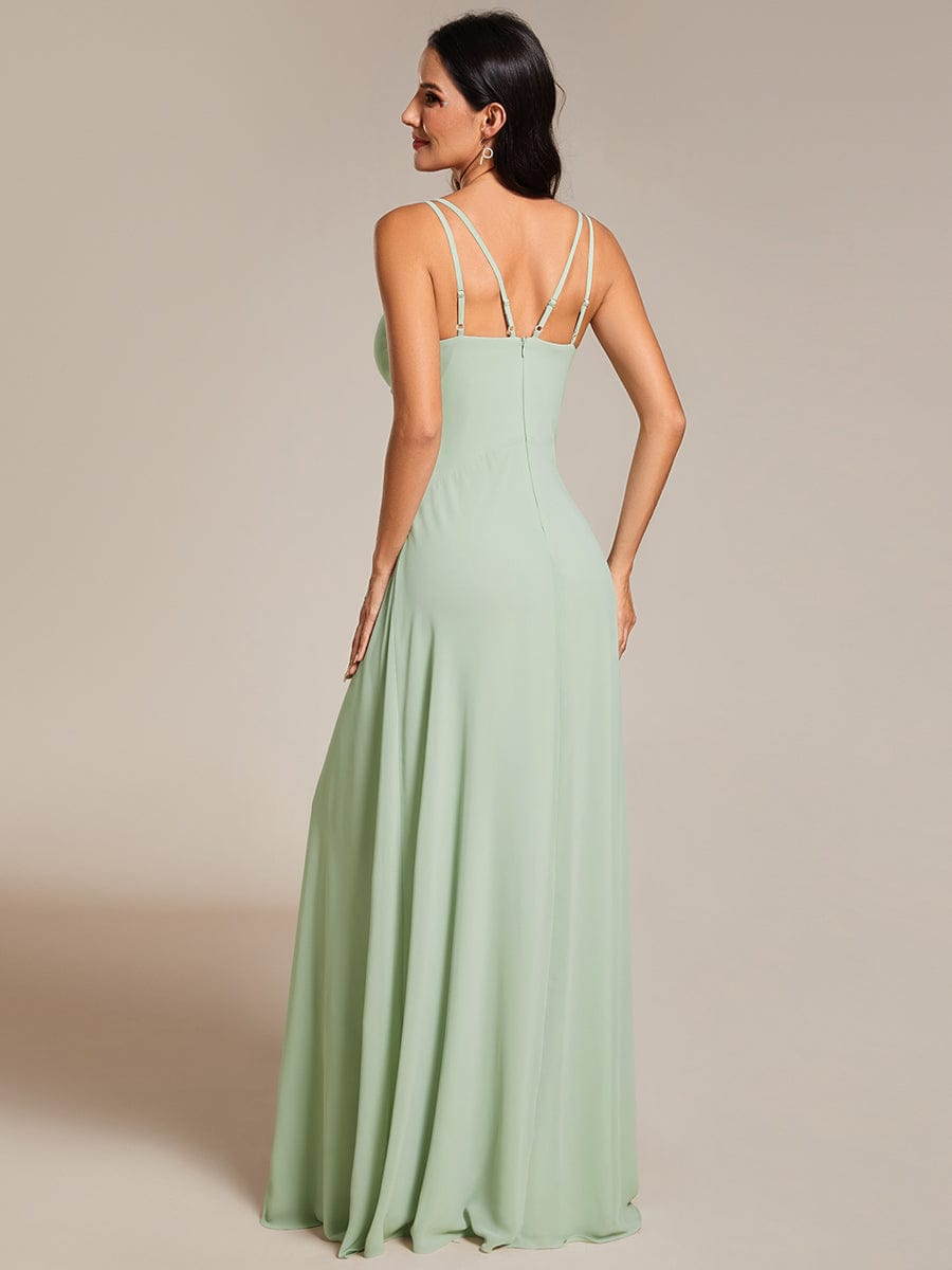Chic Adjustable Straps Pleated Bridesmaid Dress with V-Neck #color_Mint Green
