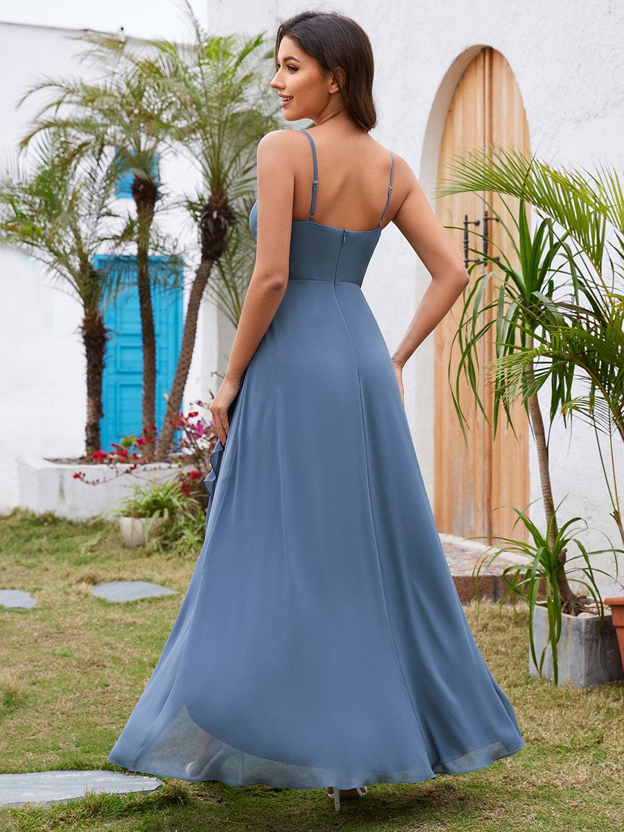 Chic Sleeveless Chiffon Bridesmaid Dress with Lotus Leaf #color_Dusty Blue