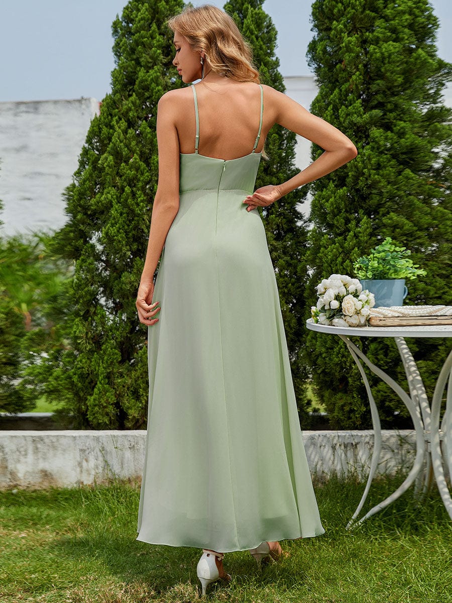 Lotus Leaf Sleeveless V Neck Chiffon Bridesmaid Dress Ever Pretty UK