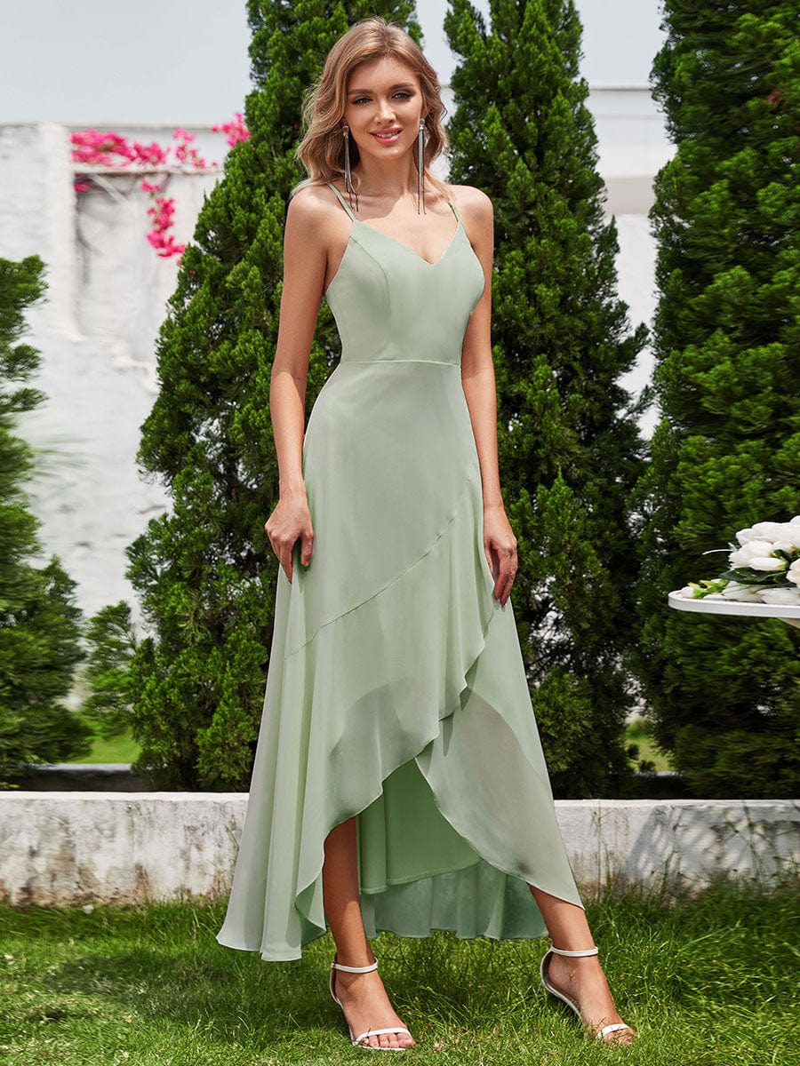 Chic Sleeveless Chiffon Bridesmaid Dress with Lotus Leaf #color_Mint Green