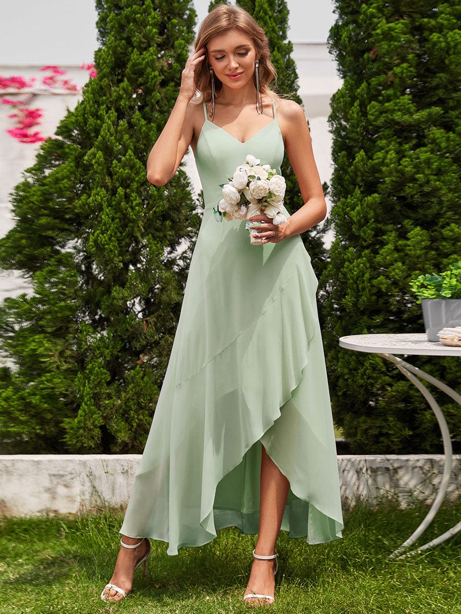 Chic Sleeveless Chiffon Bridesmaid Dress with Lotus Leaf #color_Mint Green