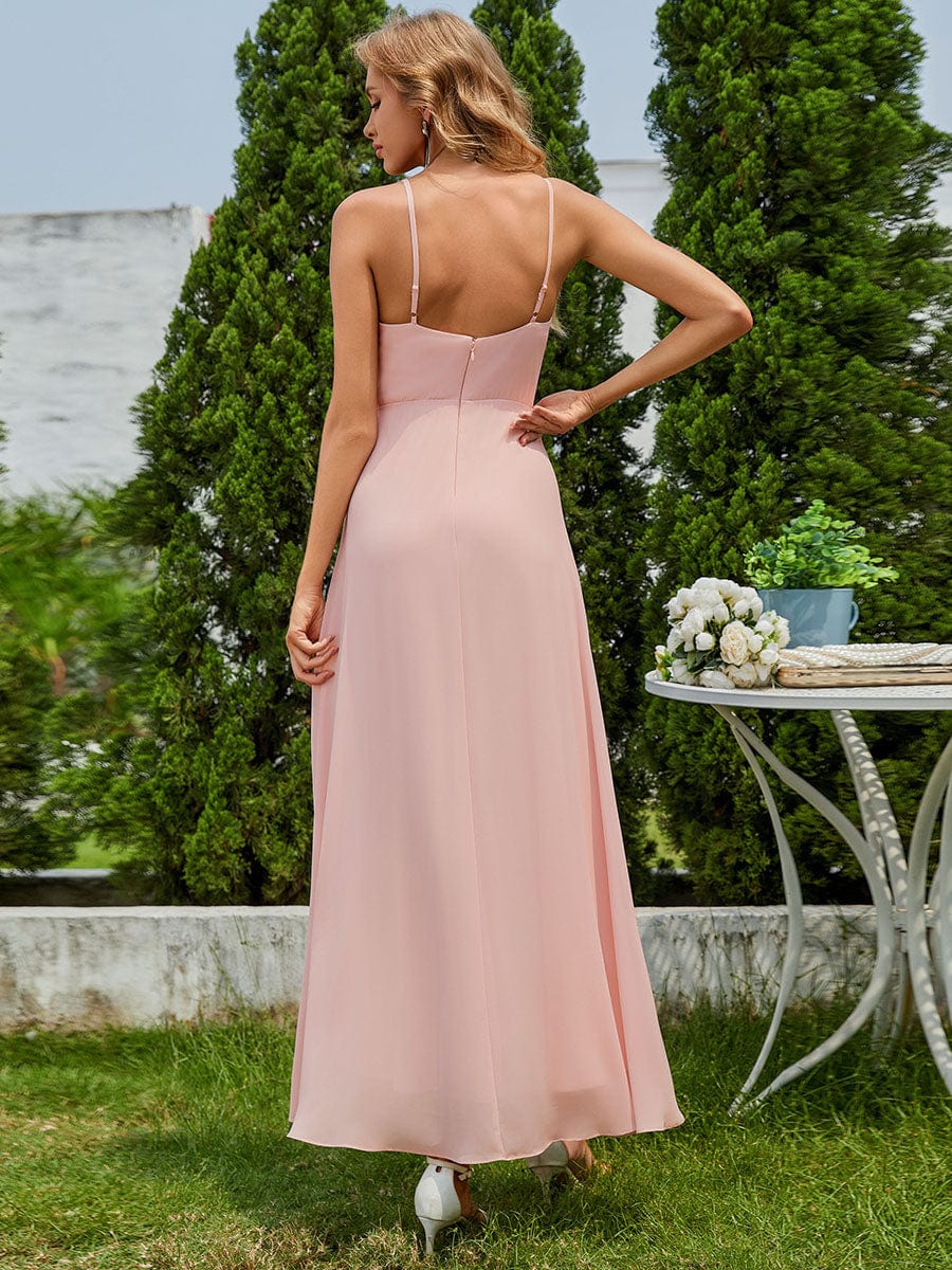 Chic Sleeveless Chiffon Bridesmaid Dress with Lotus Leaf In Pink #color_Pink