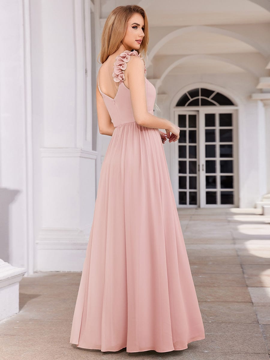 V-Neck Floral Strap Chiffon Maxi Dress in Pink #color_Pink