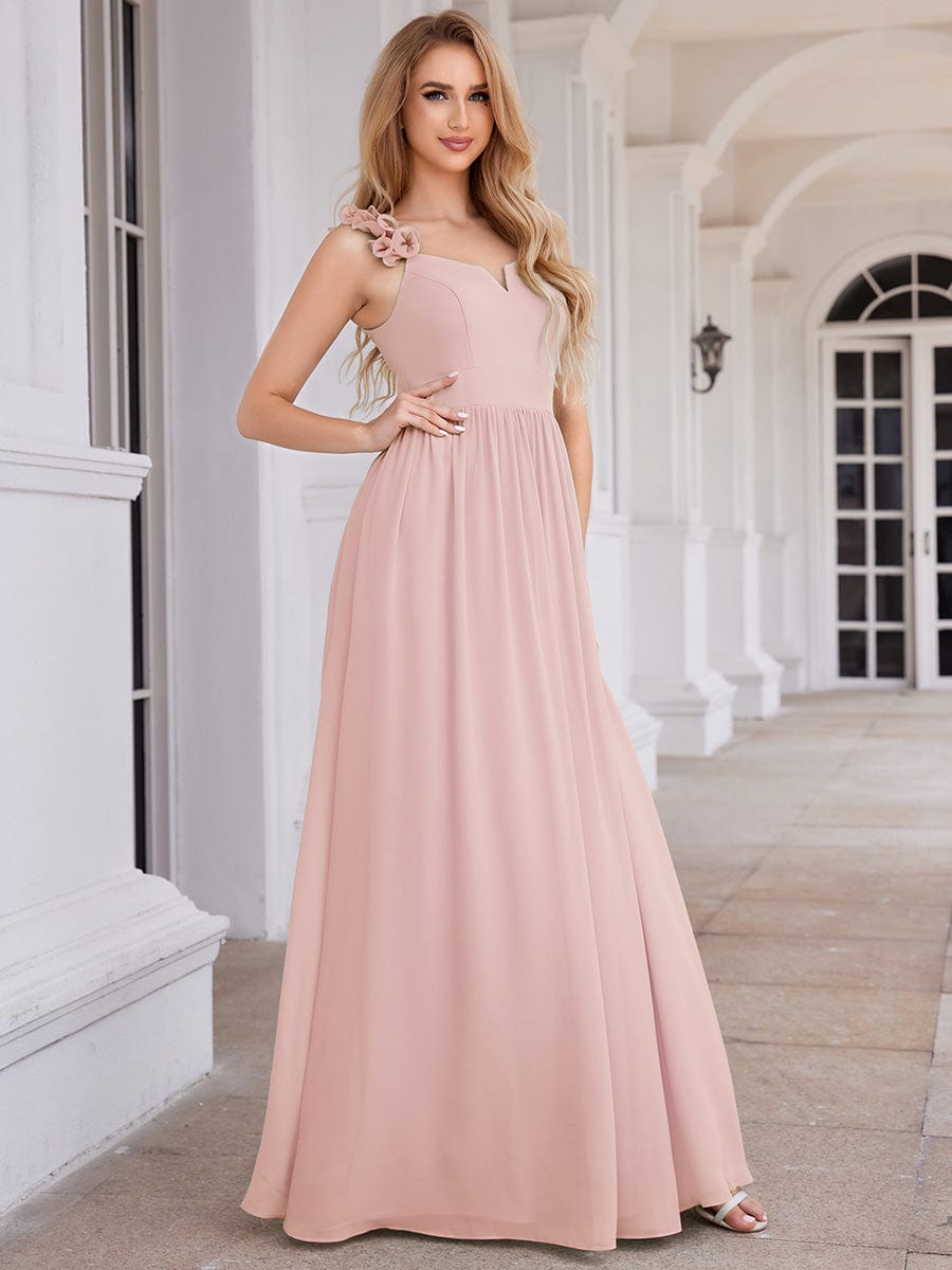 V-Neck Floral Strap Chiffon Maxi Dress in Pink #color_Pink