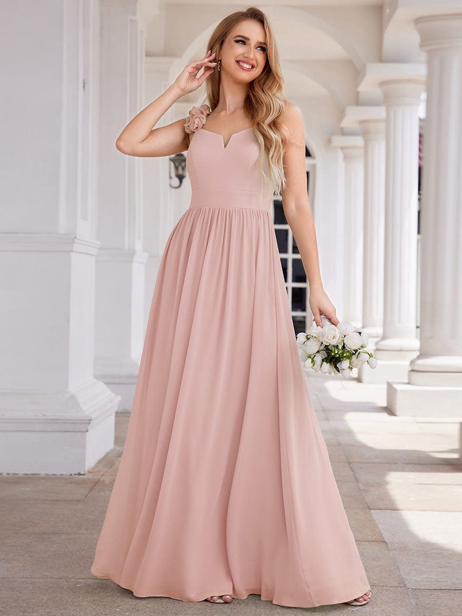 V-Neck Floral Strap Chiffon Maxi Dress in Pink #color_Pink