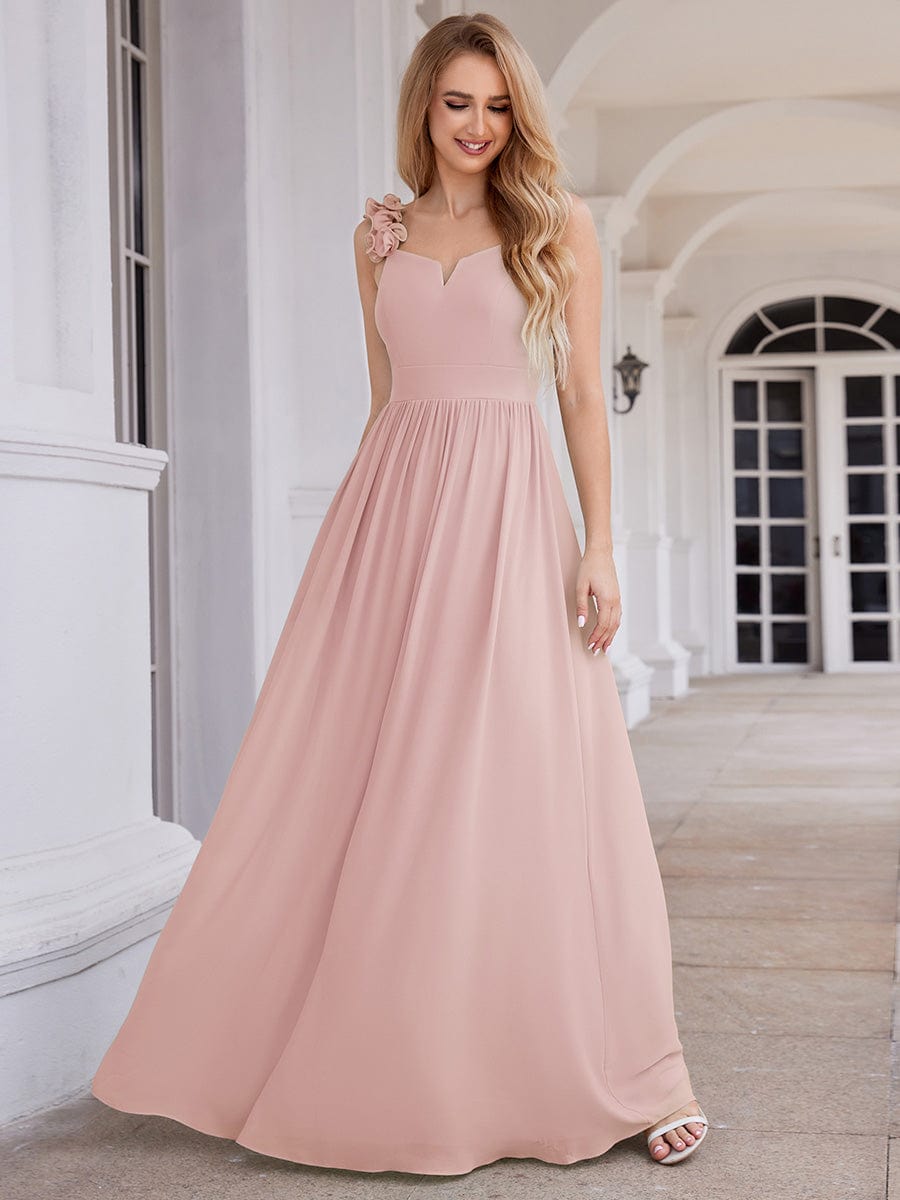 V-Neck Floral Strap Chiffon Maxi Dress in Pink #color_Pink