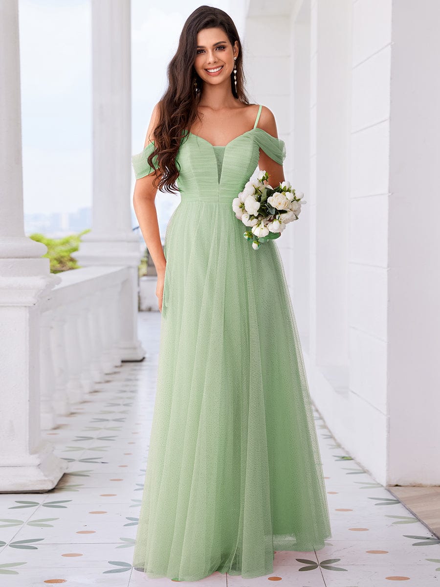 Cold Shoulder A-line Glitter Maxi Bridesmaid Dress #color_Mint Green