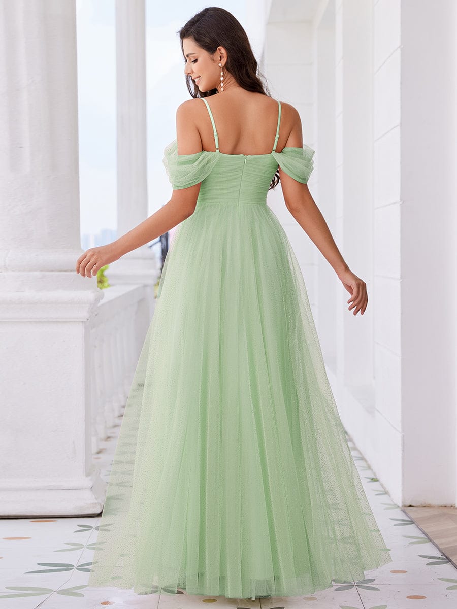 Cold Shoulder A-line Glitter Maxi Bridesmaid Dress #color_Mint Green