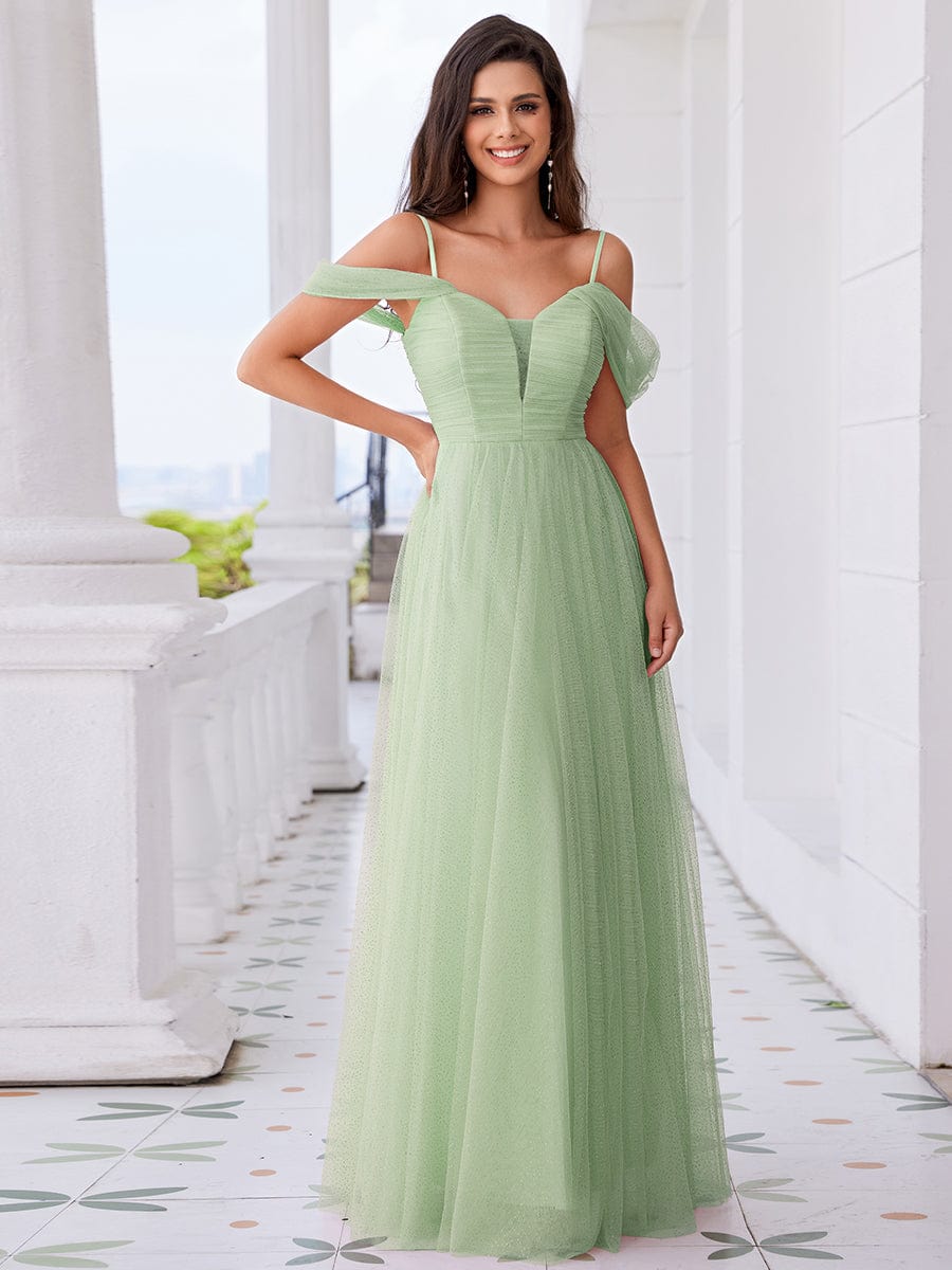 Cold Shoulder A-line Glitter Maxi Bridesmaid Dress #color_Mint Green