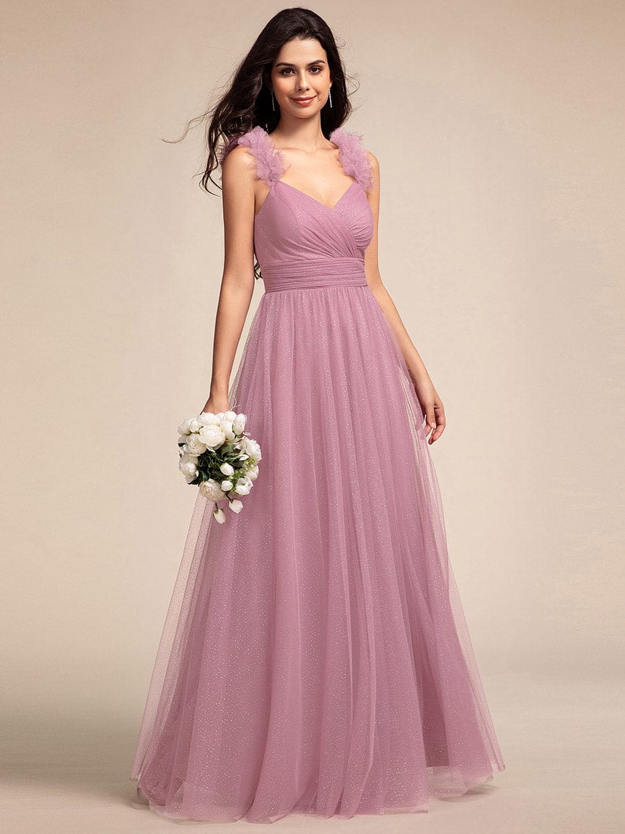 Sleeveless Pleated Glitter Maxi Bridesmaid Dress With Embellished Straps #color_Purple Orchid