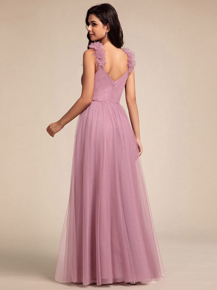 Sleeveless Pleated Glitter Maxi Bridesmaid Dress With Embellished Straps #color_Purple Orchid