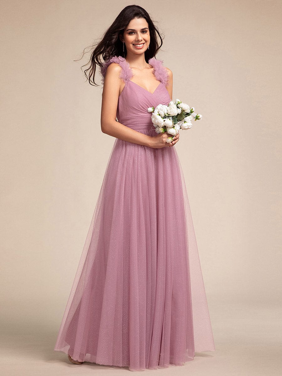 Sleeveless Pleated Glitter Maxi Bridesmaid Dress With Embellished Straps #color_Purple Orchid