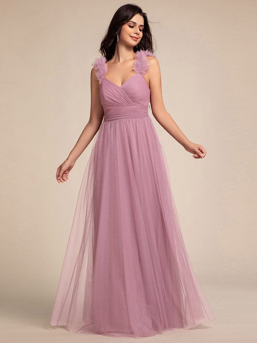 Sleeveless Pleated Glitter Maxi Bridesmaid Dress With Embellished Straps #color_Purple Orchid