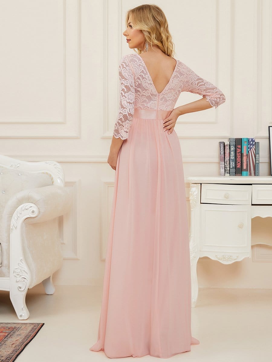 3/4 Sleeves Embroidered Maternity Maxi Dress #color_Pink