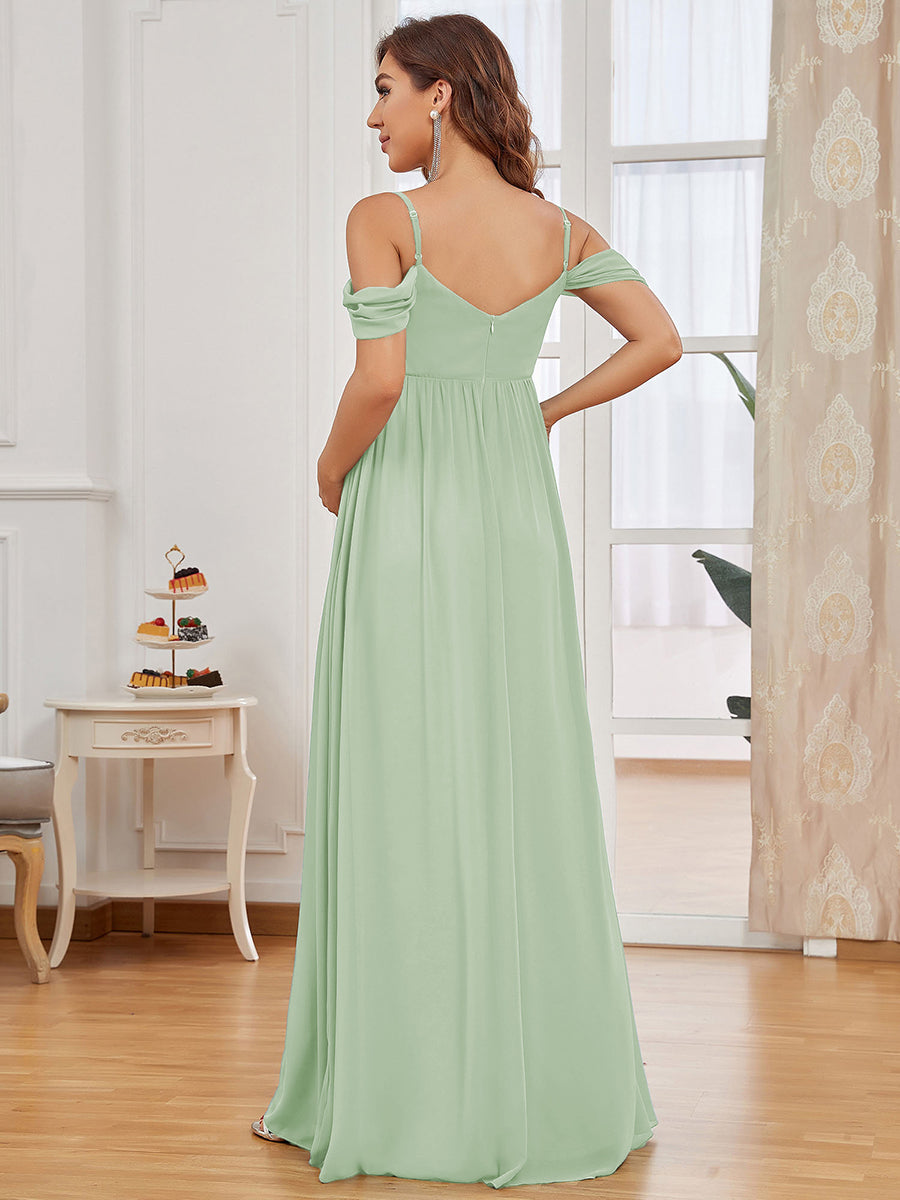 Off The Shoulder Spaghetti Straps Solid Maxi Maternity Dress #color_Mint Green