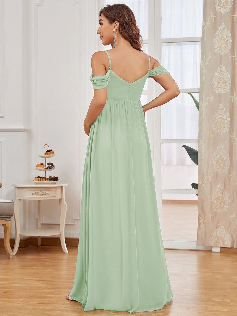 Off The Shoulder Spaghetti Straps Maxi Maternity Wedding Guest Dress #color_Mint Green