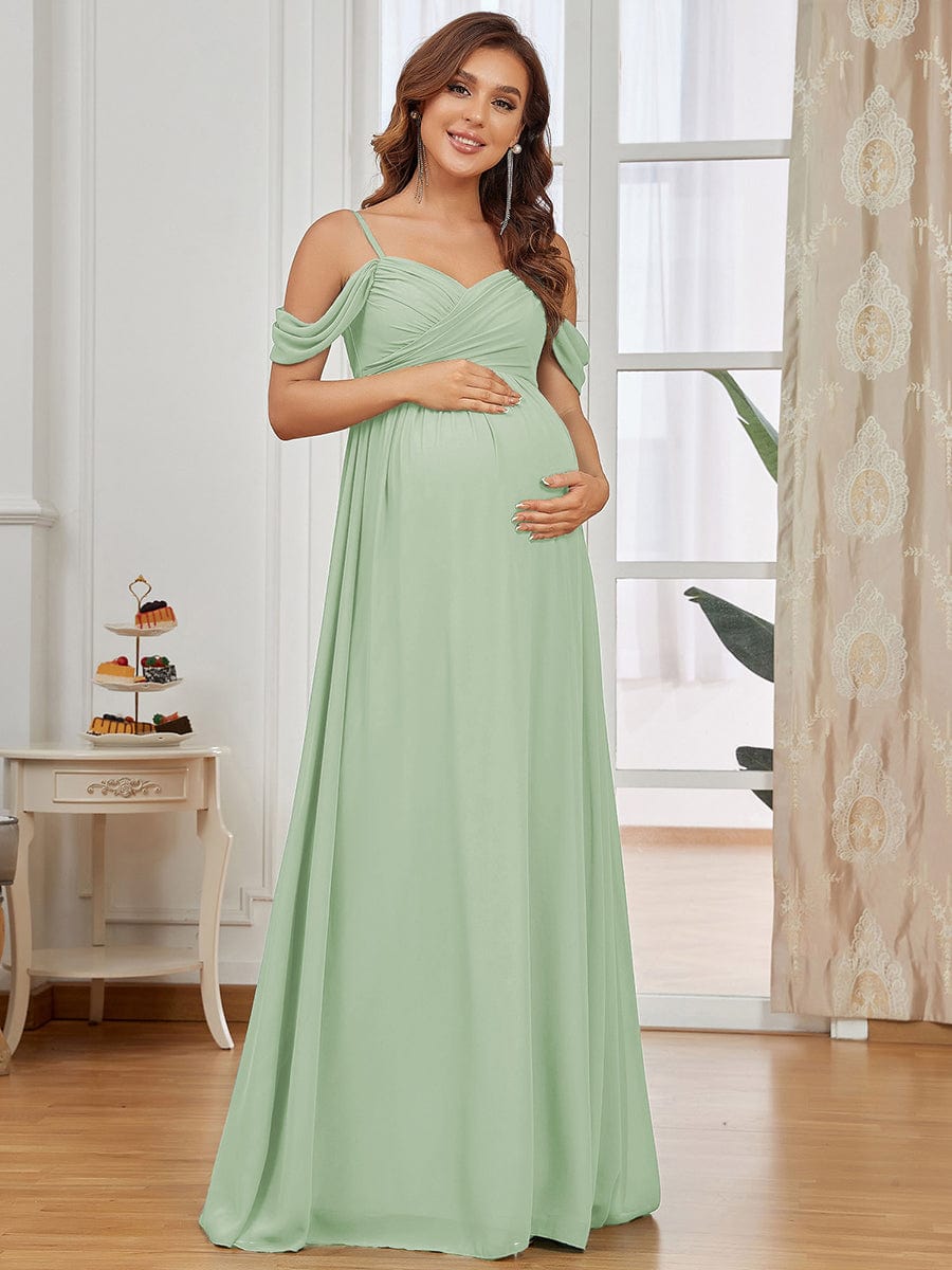 Off The Shoulder Spaghetti Straps Maxi Maternity Wedding Guest Dress #color_Mint Green