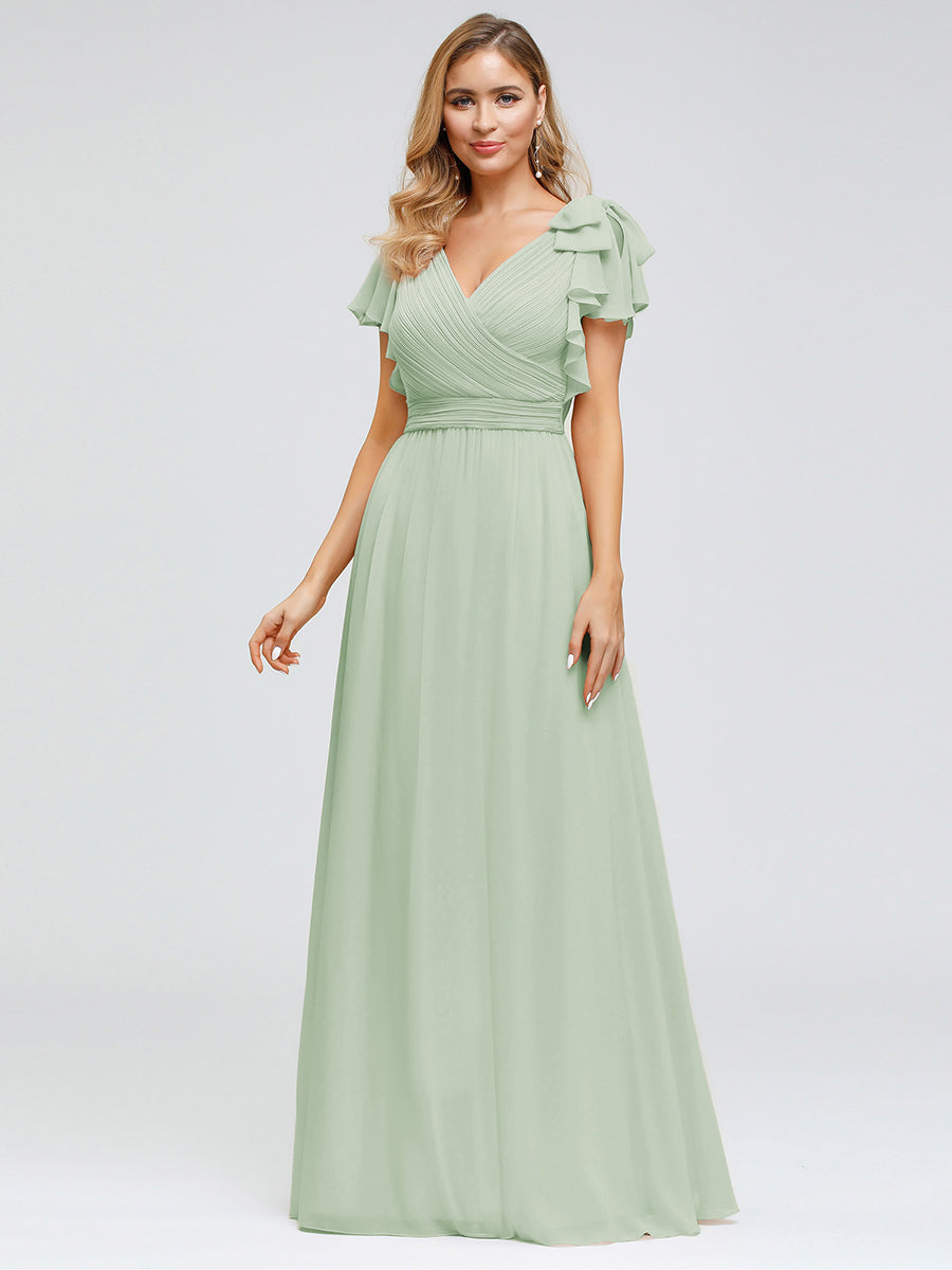 Maxi Long Chiffon Evening Dress for Women with Ruffles Sleeves #color_Mint Green