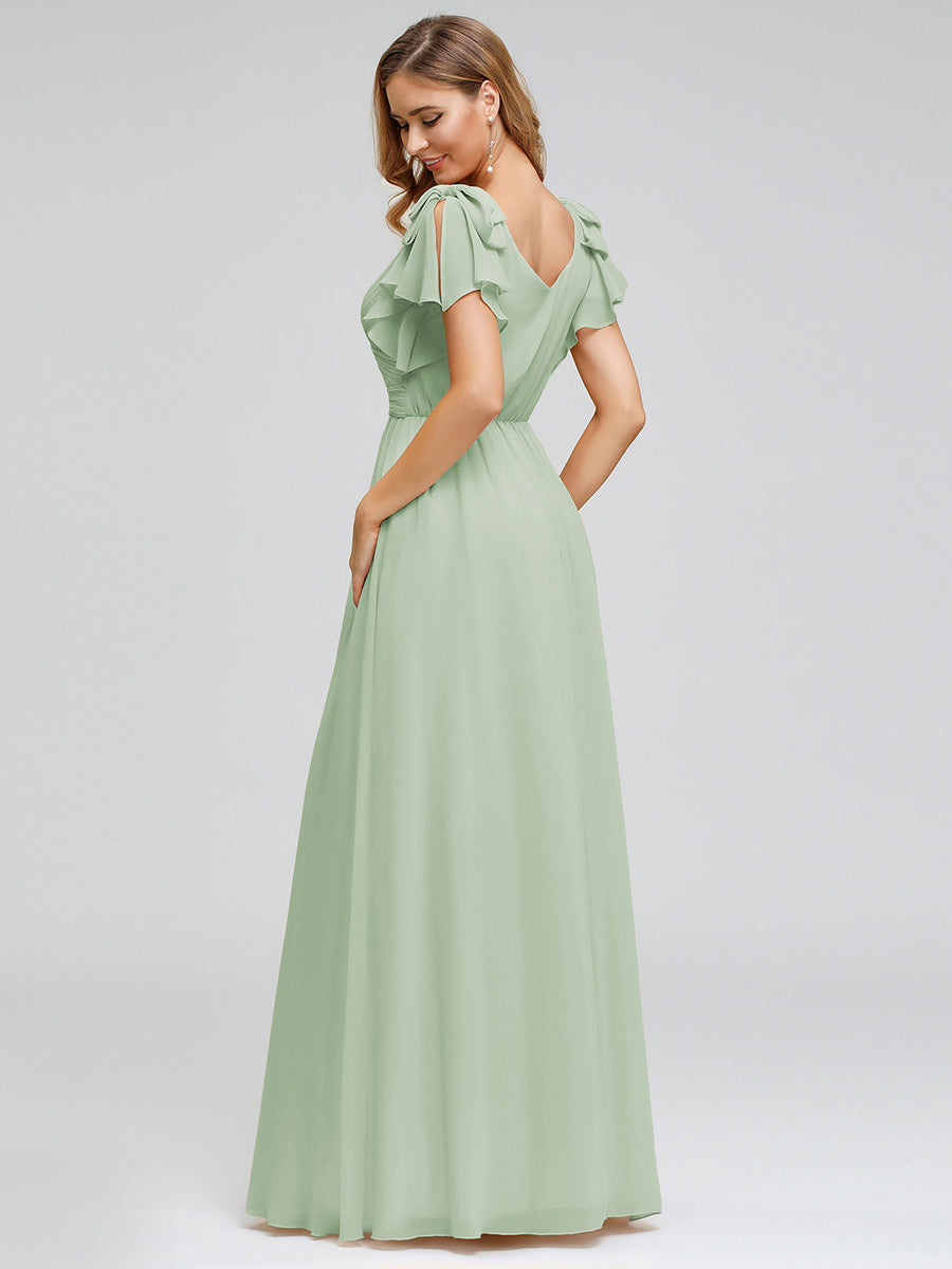 Maxi Long Chiffon Evening Dress for Women with Ruffles Sleeves #color_Mint Green