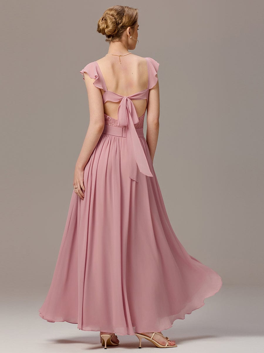 V-Neck Bandage Stringy Selvedge Maxi Bridesmaid Dress #color_Dusty Rose