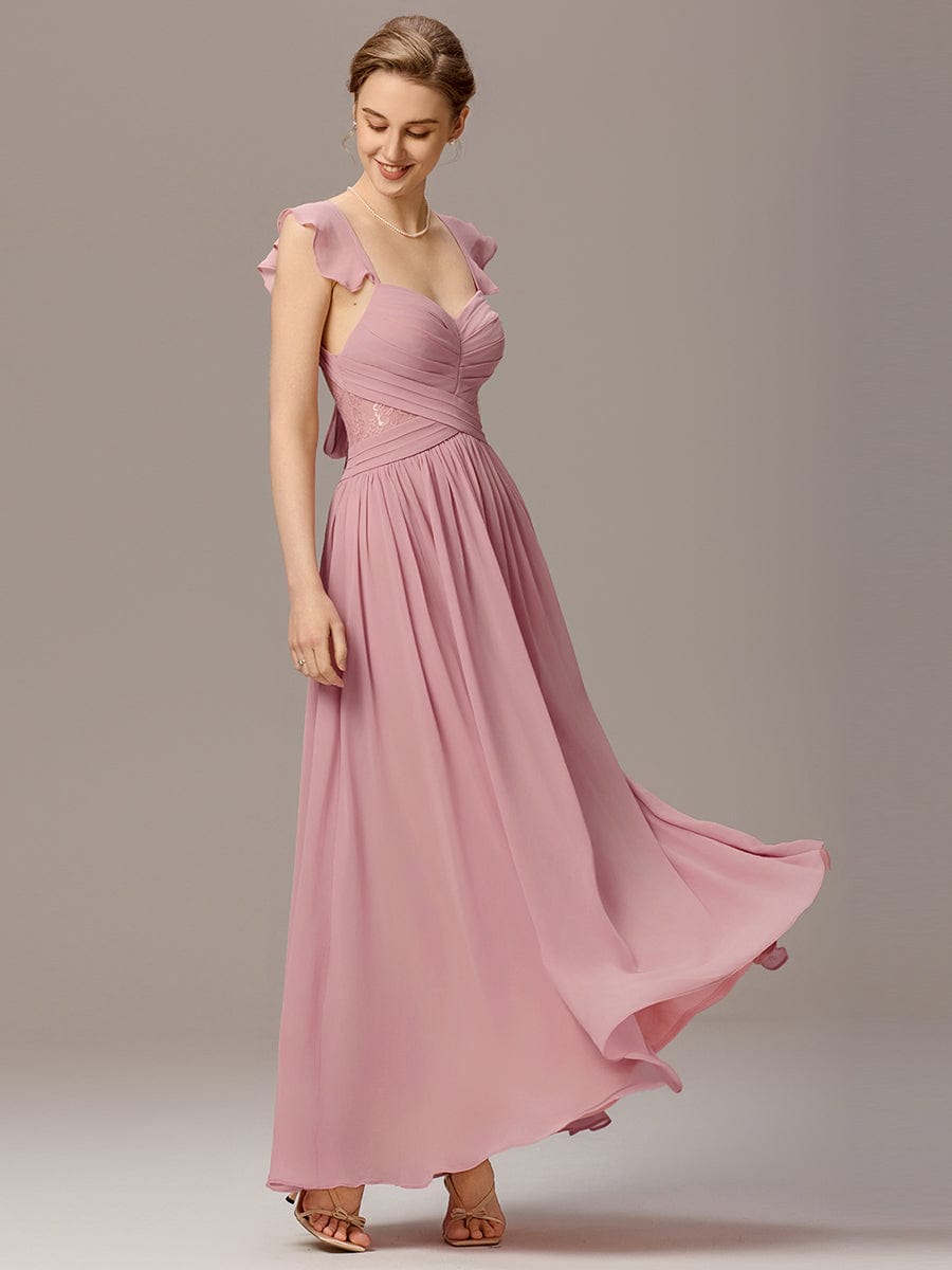 V-Neck Bandage Stringy Selvedge Maxi Bridesmaid Dress #color_Dusty Rose