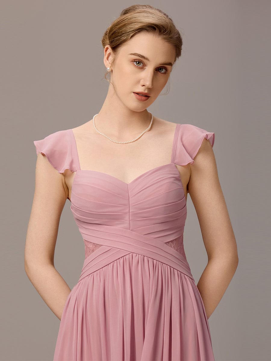 V-Neck Bandage Stringy Selvedge Maxi Bridesmaid Dress #color_Dusty Rose