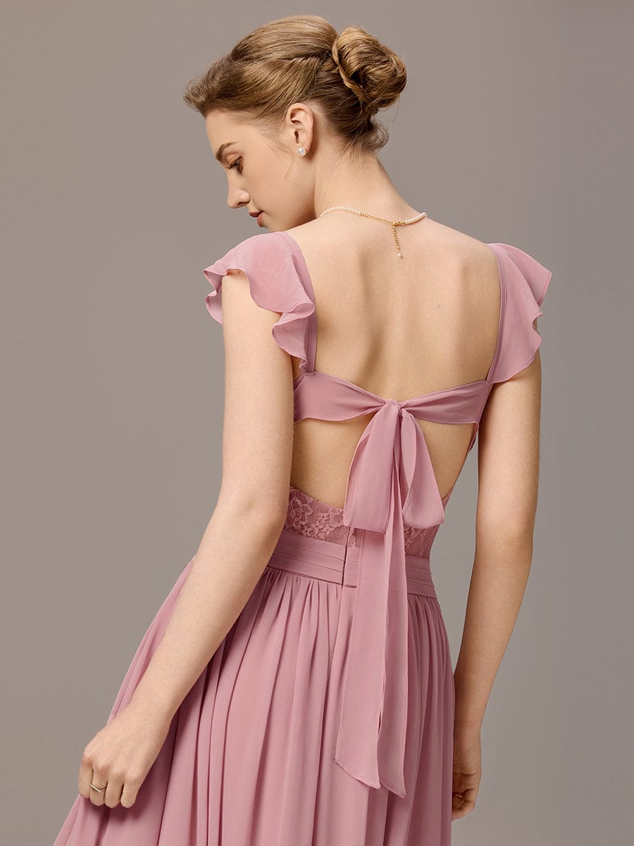 V-Neck Bandage Stringy Selvedge Maxi Bridesmaid Dress #color_Dusty Rose