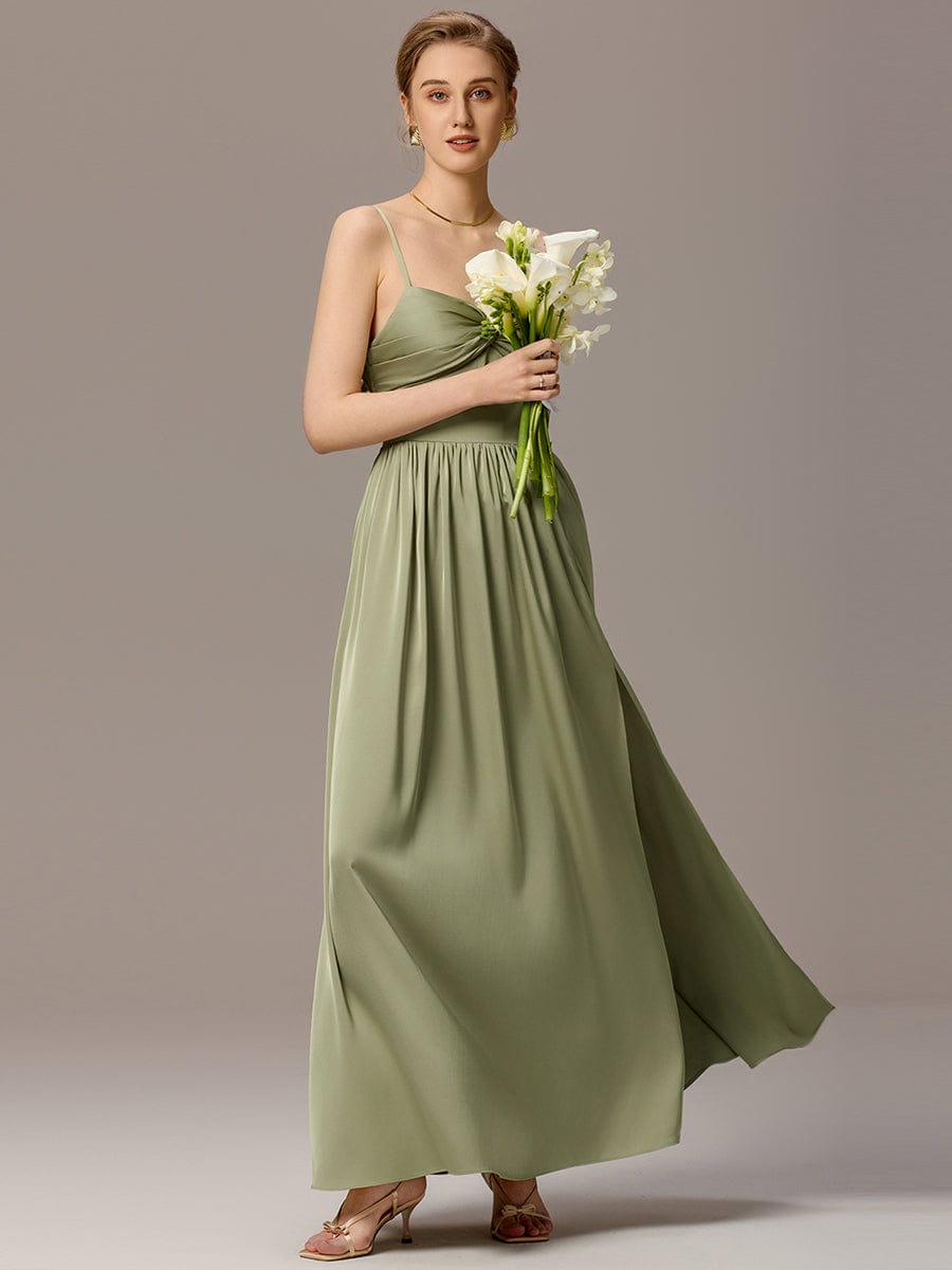 Satin Pleated Backless Sleeveless Maxi Bridesmaid Dress #color_Sage Green