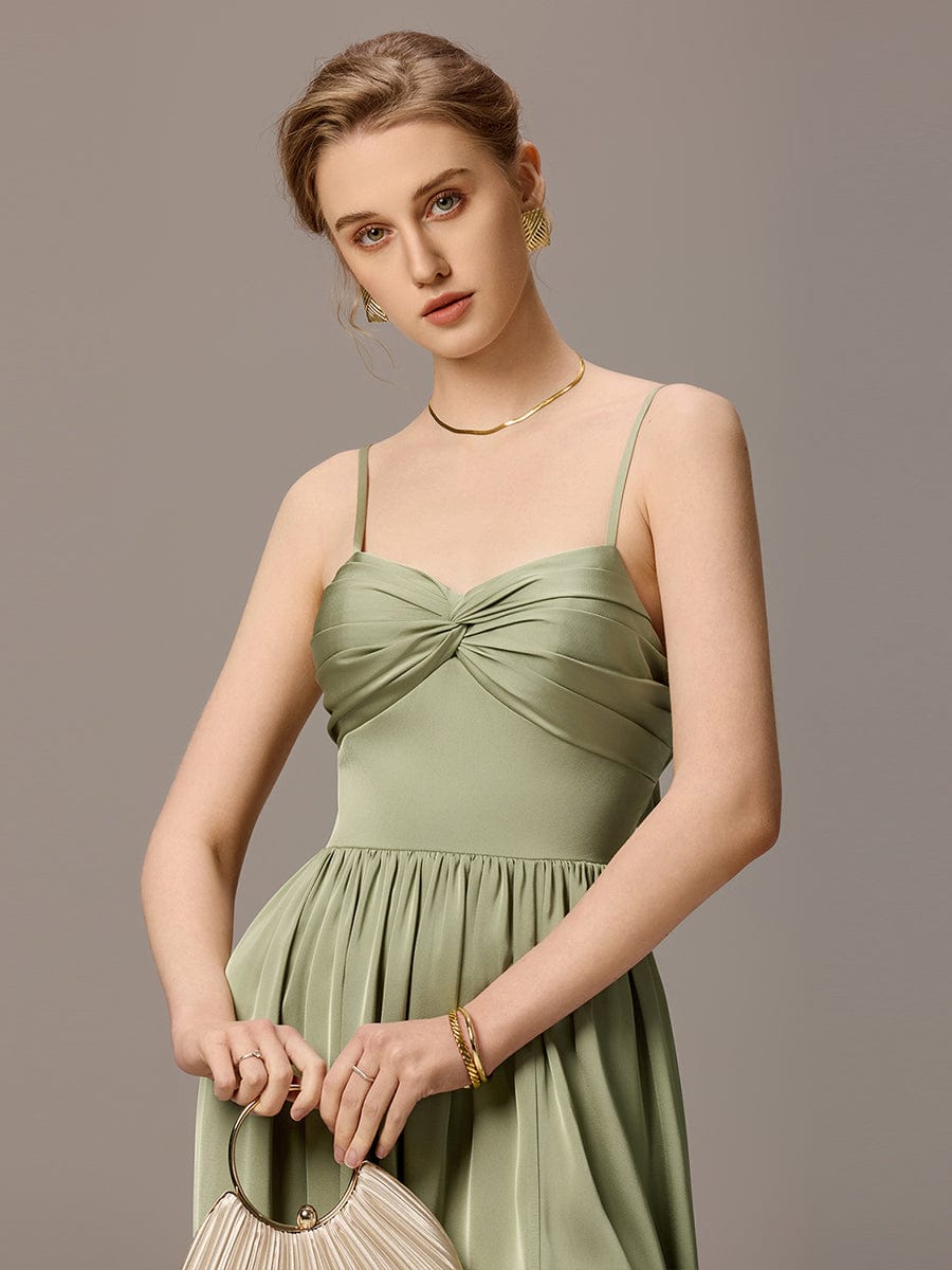 Satin Pleated Backless Sleeveless Maxi Bridesmaid Dress #color_Sage Green